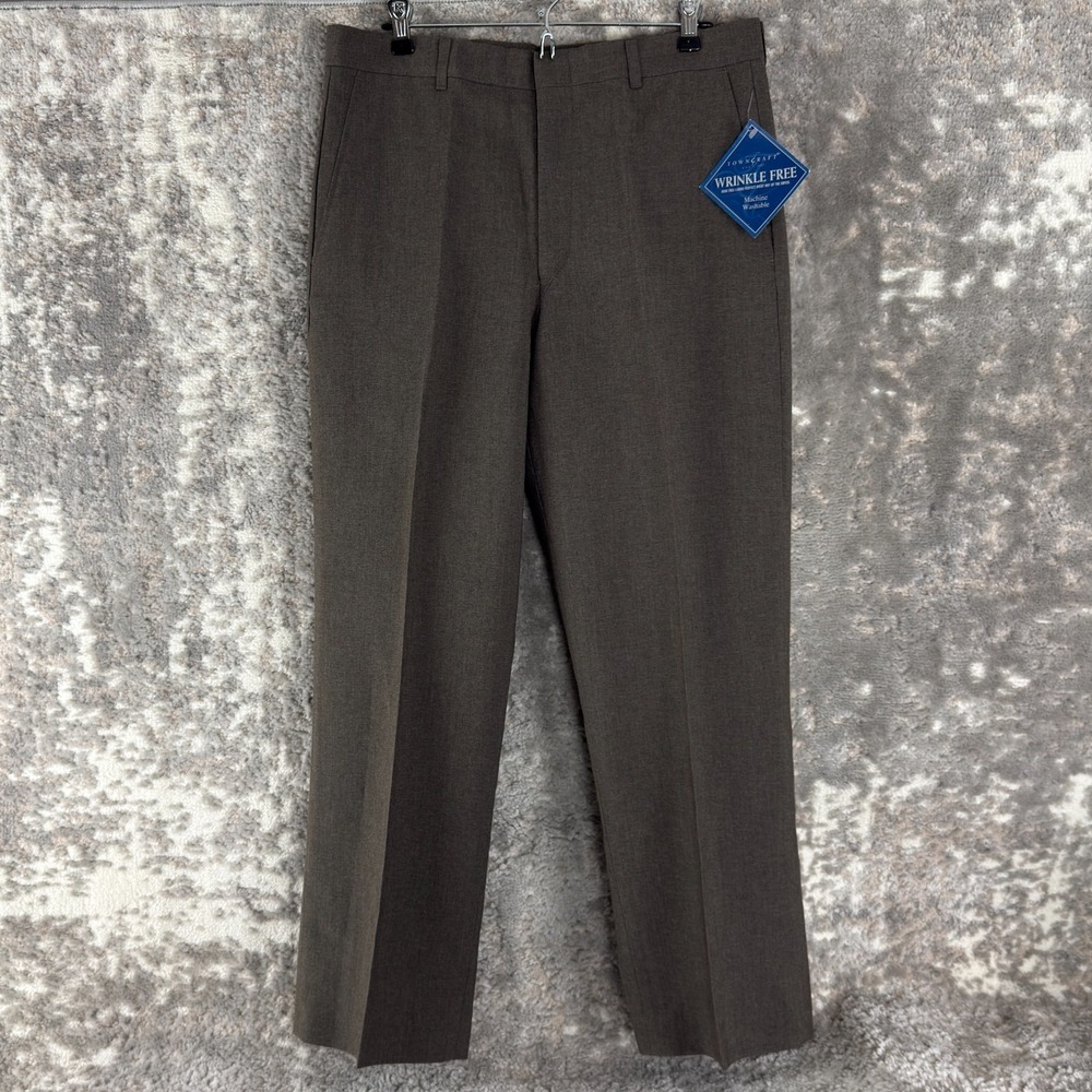 TownCraft Size W34 Worsted Wool Blend Minimalist Preppy Straight Leg Pants Brown